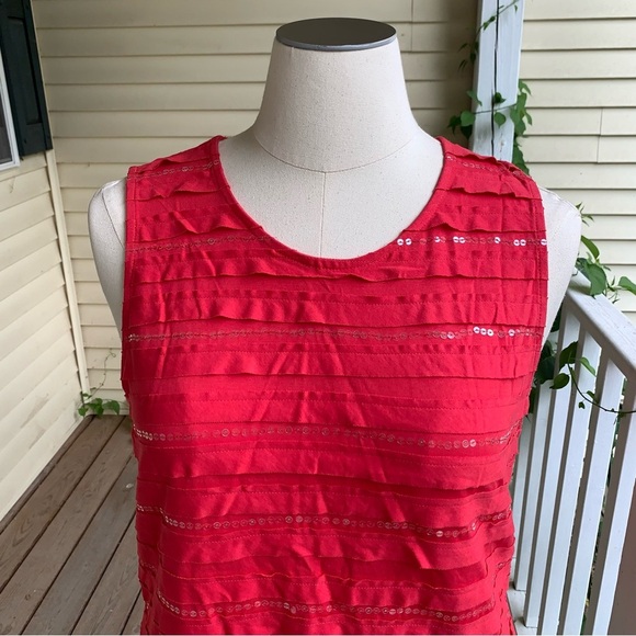NEW Chicos 3 (US XL) Sequin Scoop Neck Tank Top Salsa Red Cotton Sleeveless - Picture 4 of 7